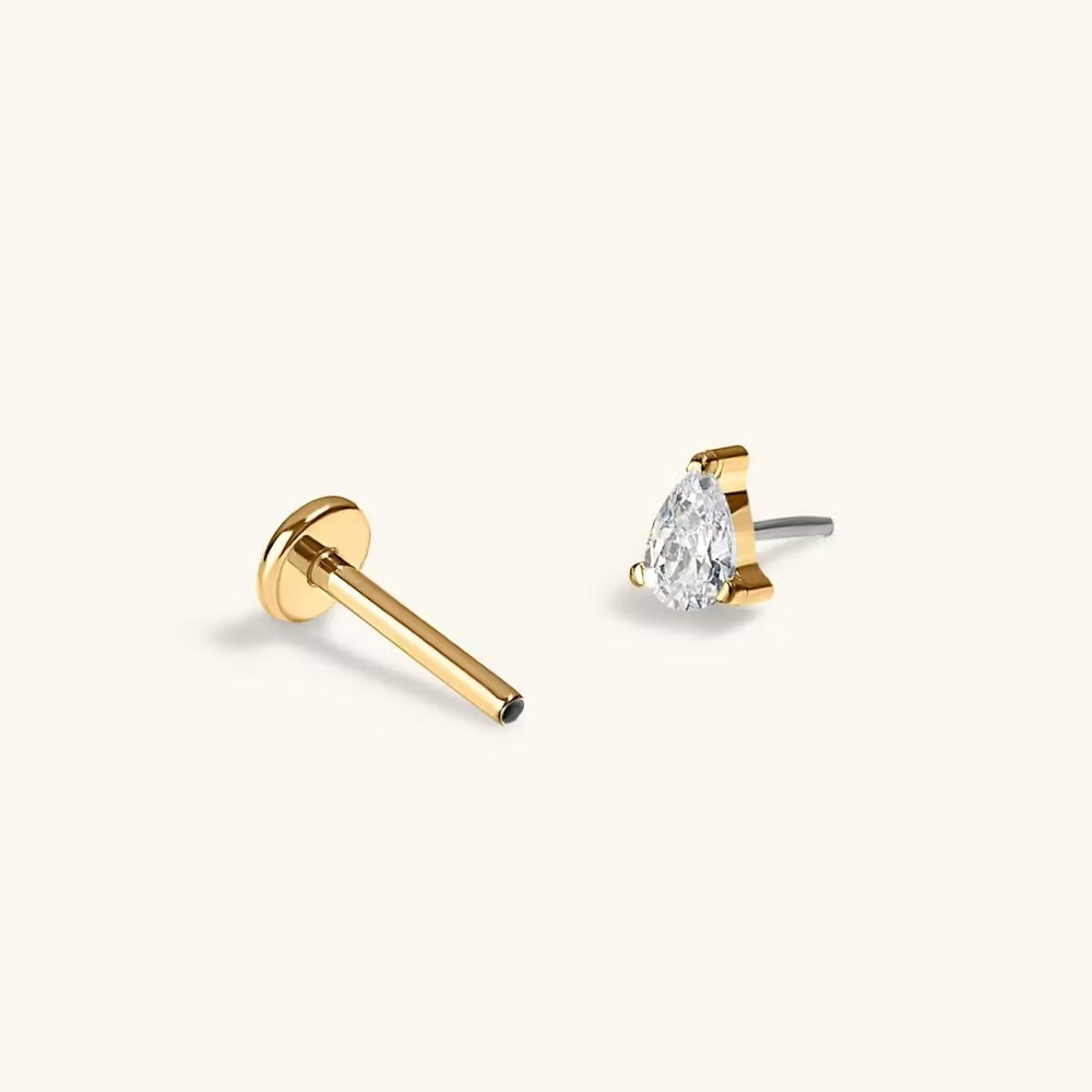 Maison Miru Flat Back Studs Designer Earrings Crystal Pear Nap - Gold 3mm NWT - Picture 3 of 4